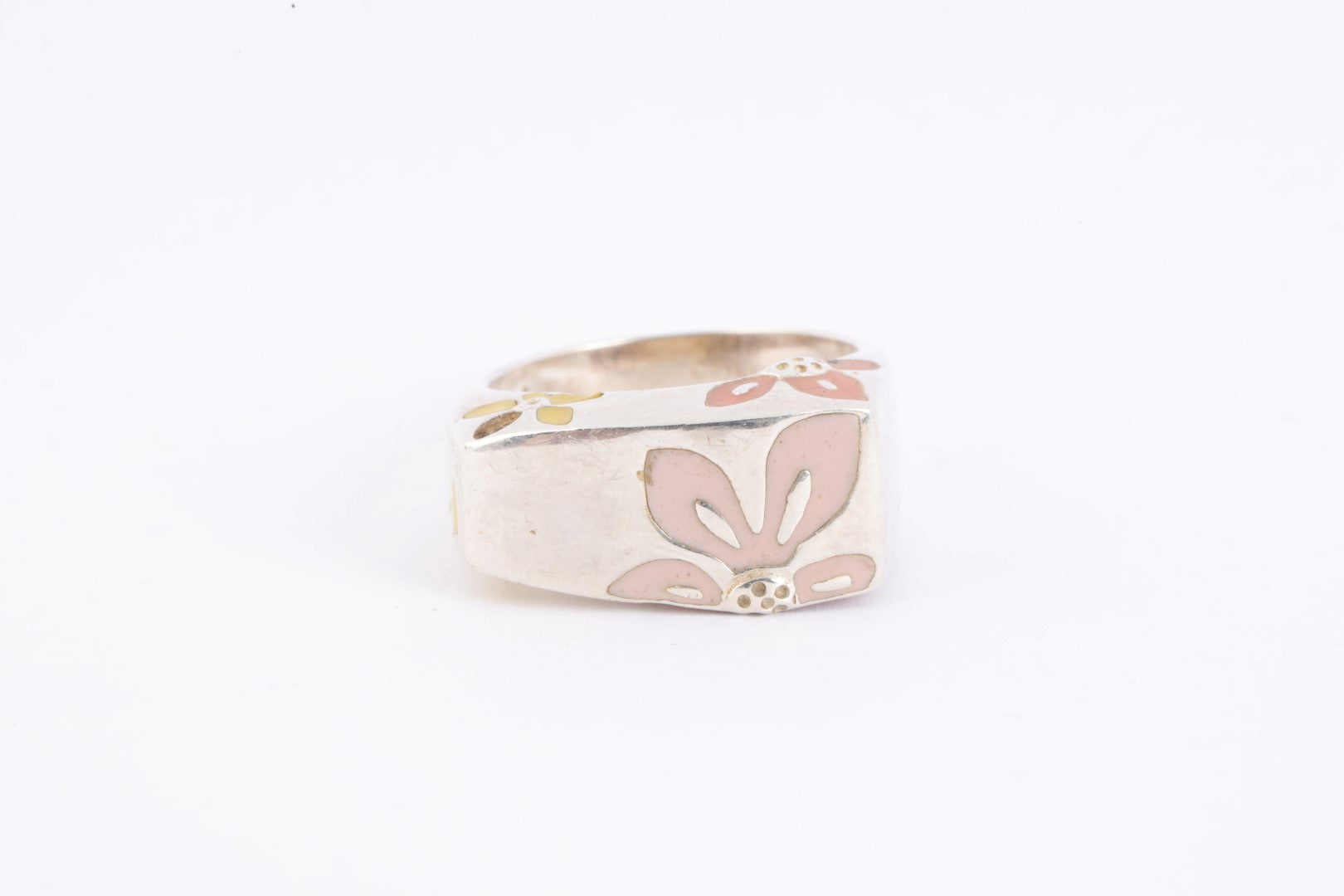 David Sigal 925 Silver Enamel Flower Design Ring Size