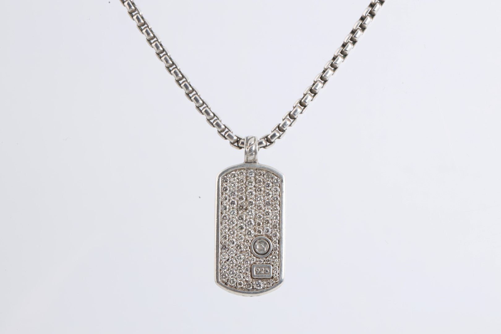 20 David Yurman 925 Silver 0.83tcw Diamond Dog Tag Box Chain Necklace 21.07g