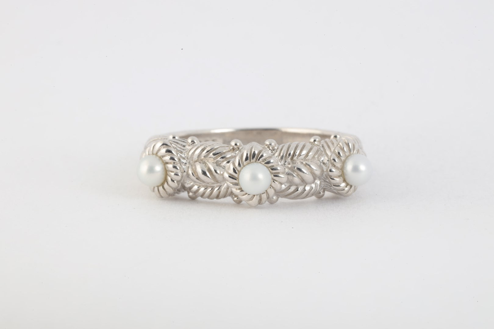 Judith Ripka 925 Silver Triple Pearl Stackable Ring Size 9 6.28g. Chorost Co