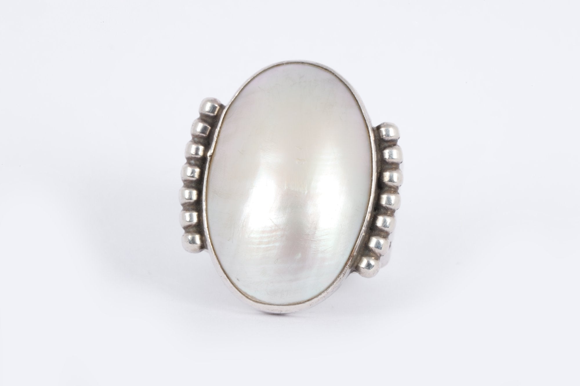 Vintage Navajo Mother of Pearl, Turquoise and Sterling  Navajo Sterling Silver Mother of Pearl Ring main image 1