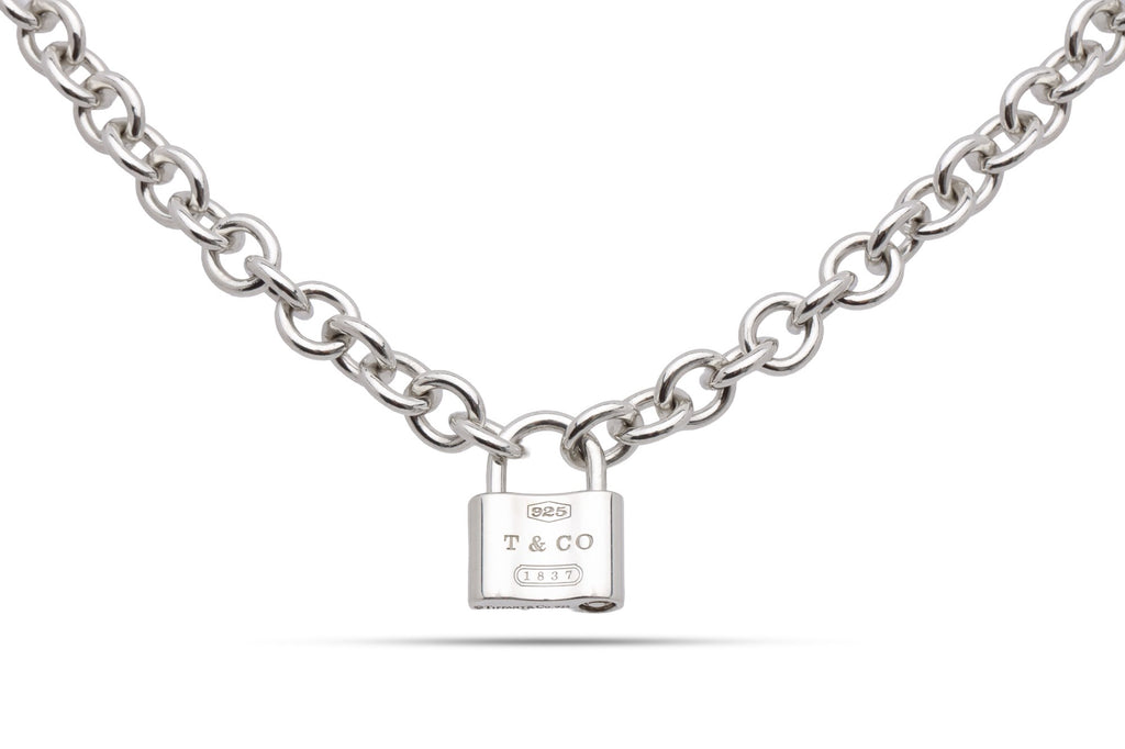 16'' Tiffany & Co. 925 Silver 1837 Lock Pendant Link Chain
