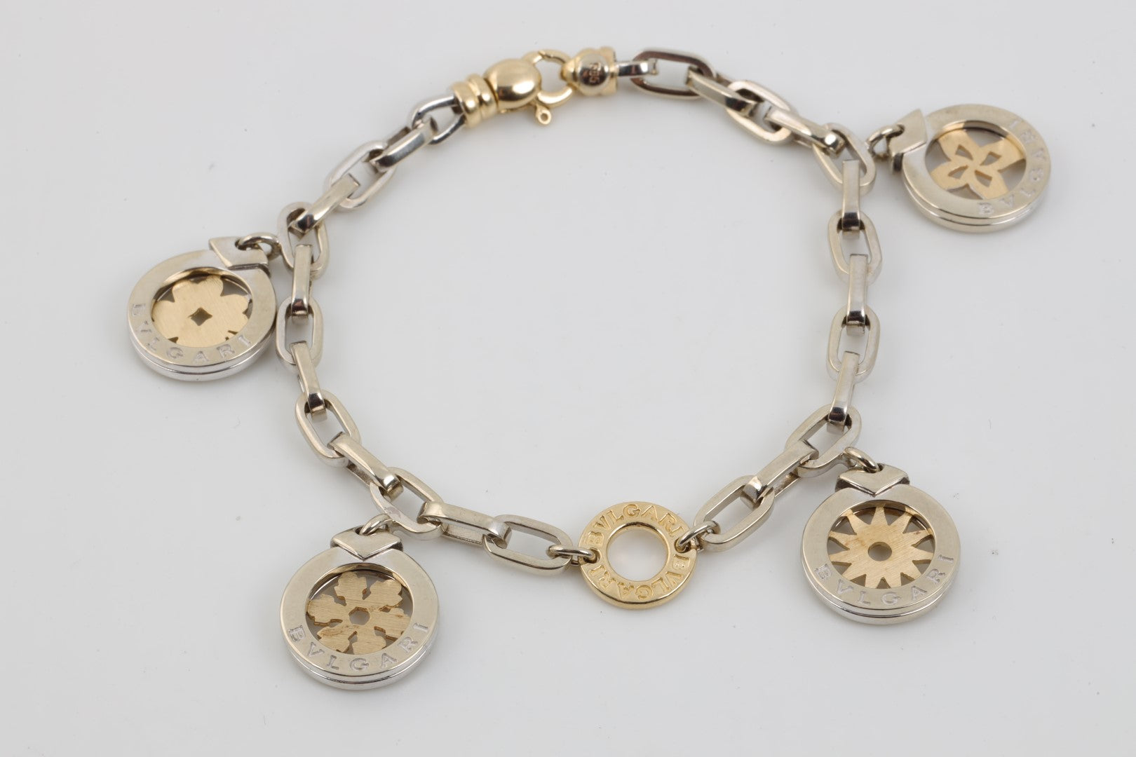 Vintage Bulgari 18K Yellow Gold Charm Bracelet & 5 Charms Heart Star Clover  | eBay